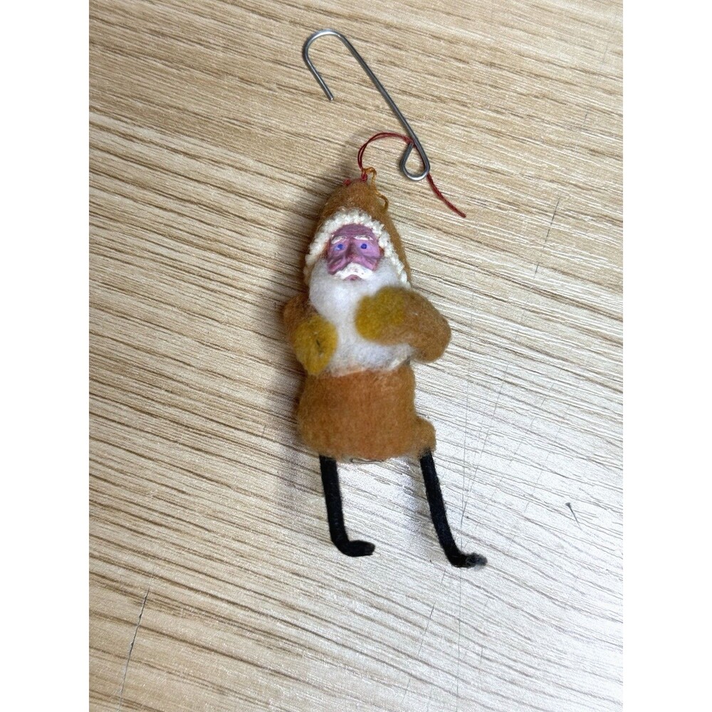Vintage Clay Face Santa Ornament Made in Japan Spun Cotton 30s 40s 2.5” Kitschy